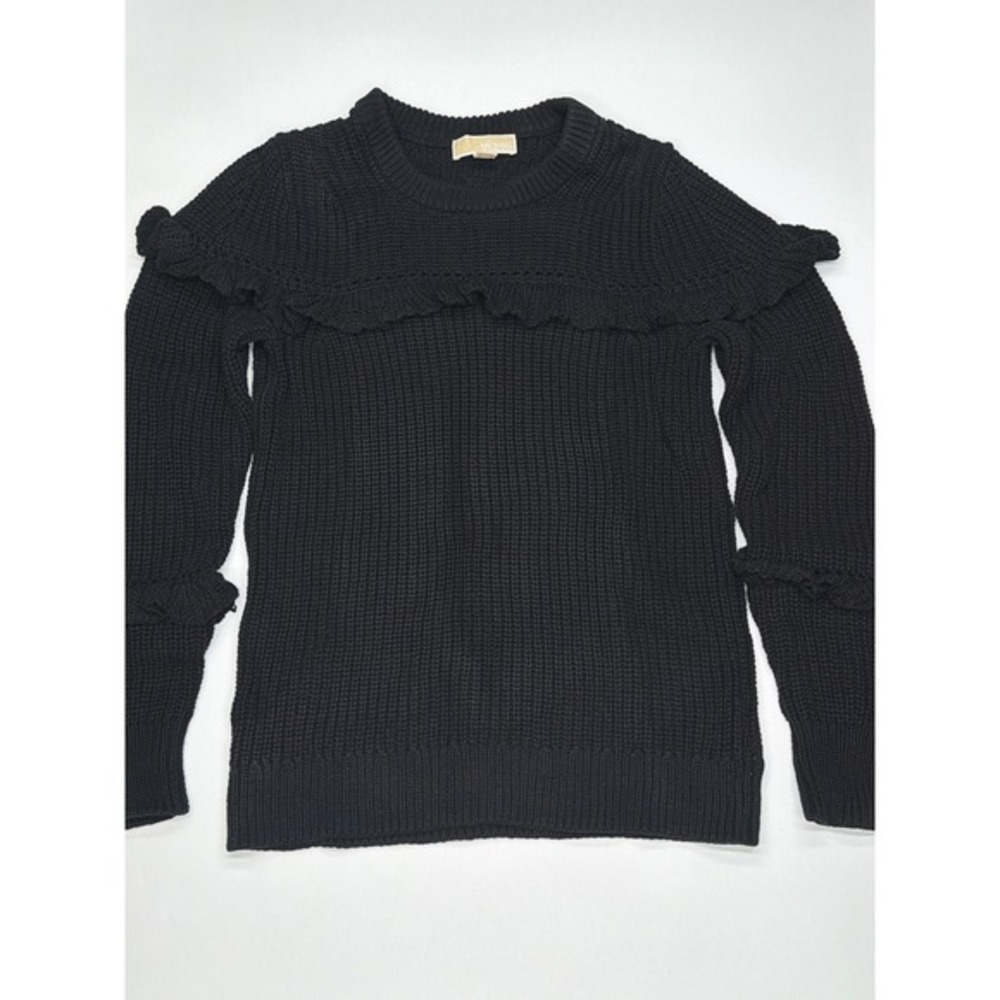 Michael Michael Kors Ruffled Sweater Top Size Medium Black 100% Cotton